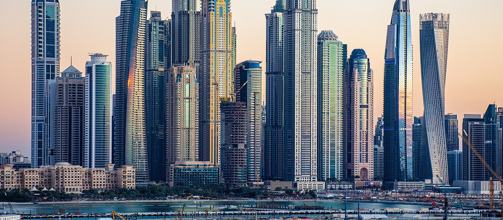 Dubai Marina skyline at dusk